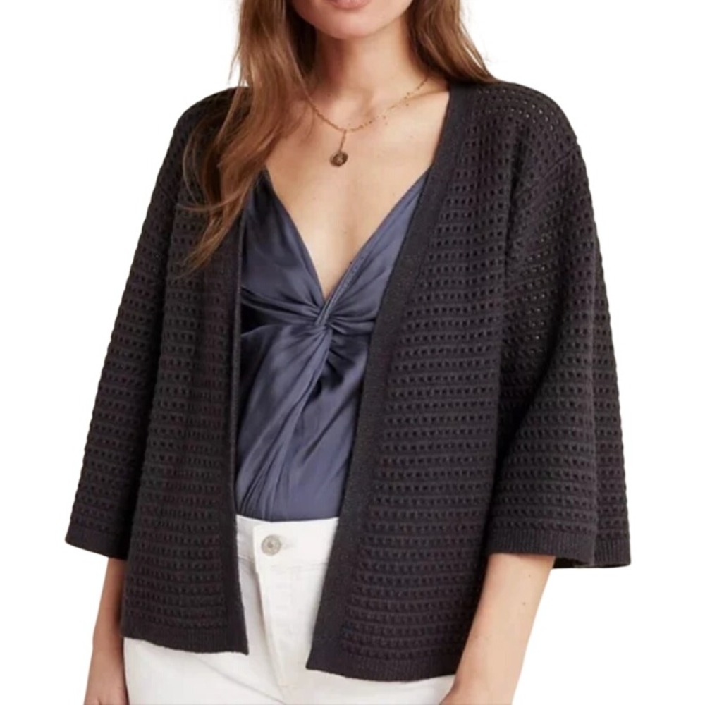 AKEMI + KIN Anthropologie DARK GRAY OPEN WEAVE Open Sweater Cardigan 3/4 SLV O/S